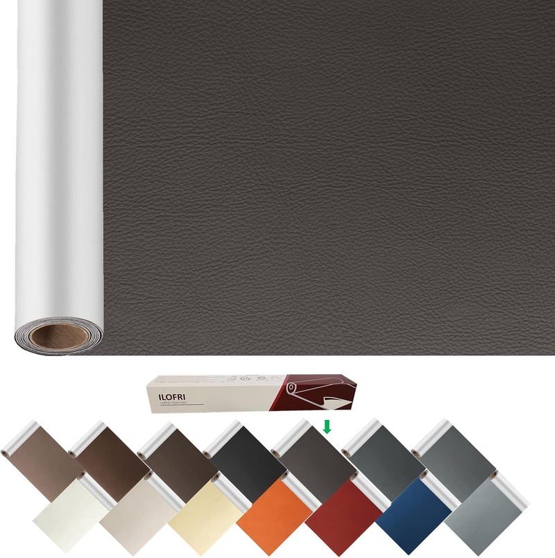 ILOFRI Large Leather Repair Patch Tape 17x60 inch, Durable Self Adhesive Backing, Vinyl and Leather Repair Kit for Couches, Car Seats, Boat Seats, Furniture, Upholstery, Sofa - Grey Brown - Image 1